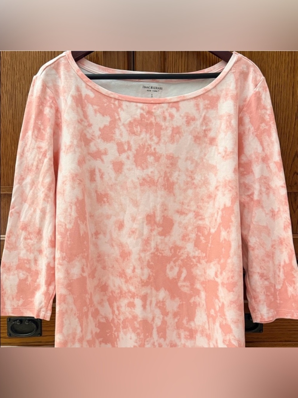 Isaac Mizrahi New York Boatneck Cloud Rose Tie-Dye 3/4 Sleeve Top Pima Relaxed
